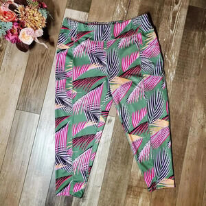 Pro Player Women's Legging Capri Pants Tropical Leaf Workout Moisture Wicking 2X